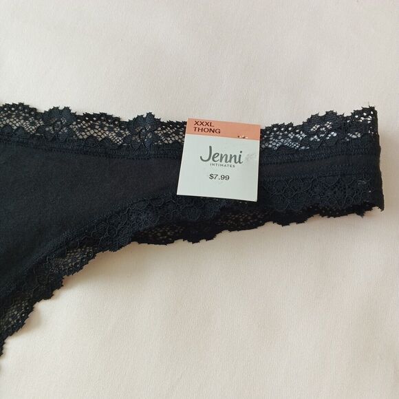 NWT JENNI Thong SIZE 3XL Solid Black w/ Lace Cotton Spandex - Picture 2 of 9